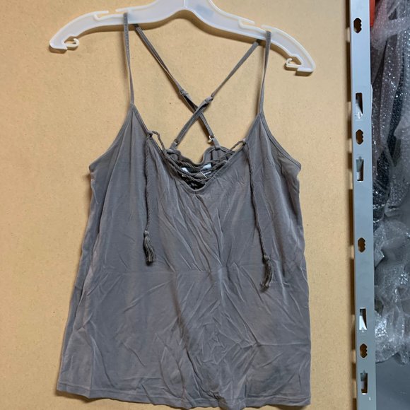 Abercrombie & Fitch Taupe lace-up cross-back cami - Picture 2 of 6